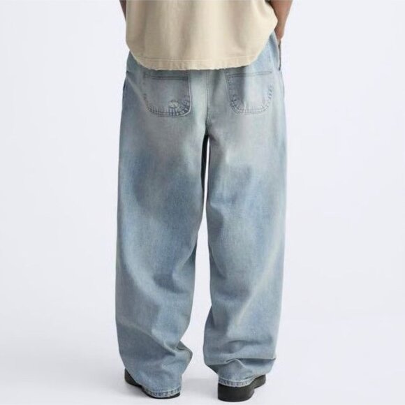 Zara Other - Zara Men Blue 100% Cotton Relaxed Baggy Fit Y2K Distressed Jeans Size 32